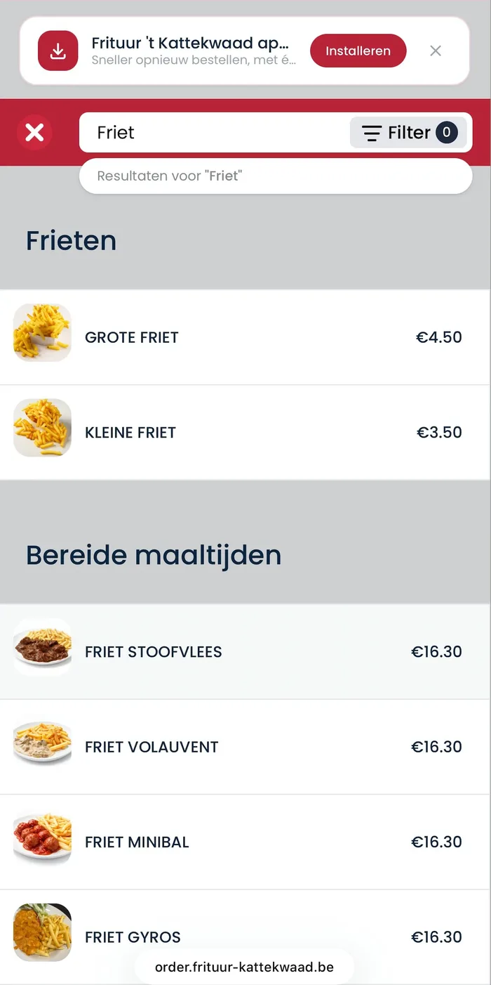 Mobile ordering app with menu search